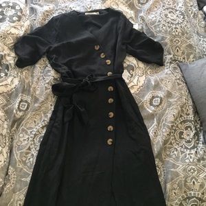 Black Linen Asymmetric Maxi Dress with Slit